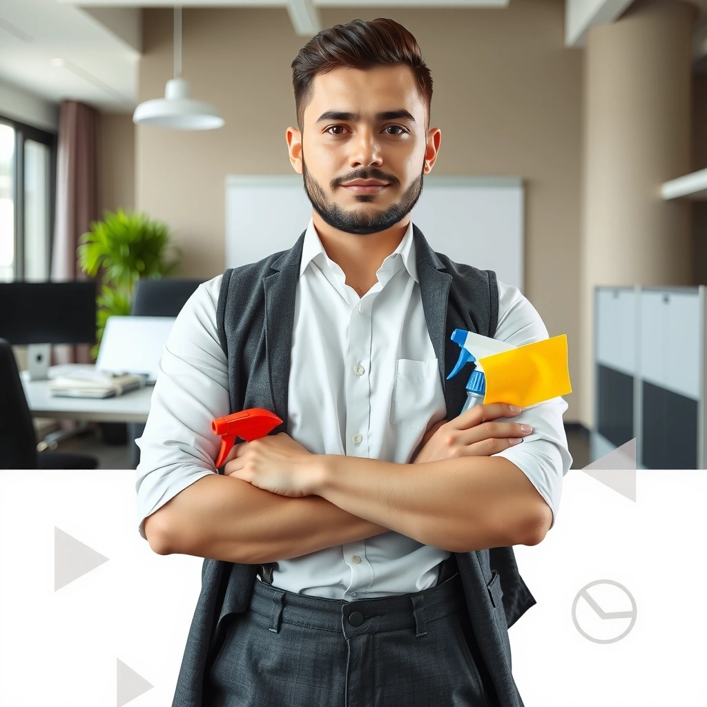 Cleaning service professional with puzzled expression